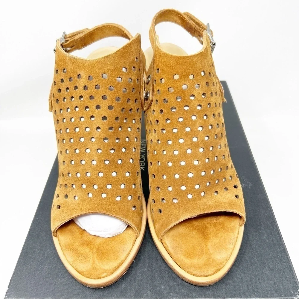 RAG & BONE BROWN SUEDE WYATT PERFORATED SANDAL STACKED HEEL BOOTIE WOMENS SZ 8.5